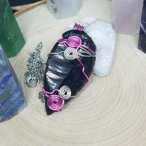 Black Obsidian Arrowhead Necklace: Wire Wrapped Crystal Pendant
