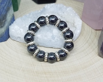 Hematite Crystal Ring, Large Stone Ring, Healing Crystal Ring, Hematite Thumb Rings, Hematite Crystal Witch Ring, Hematite Stretch Rings