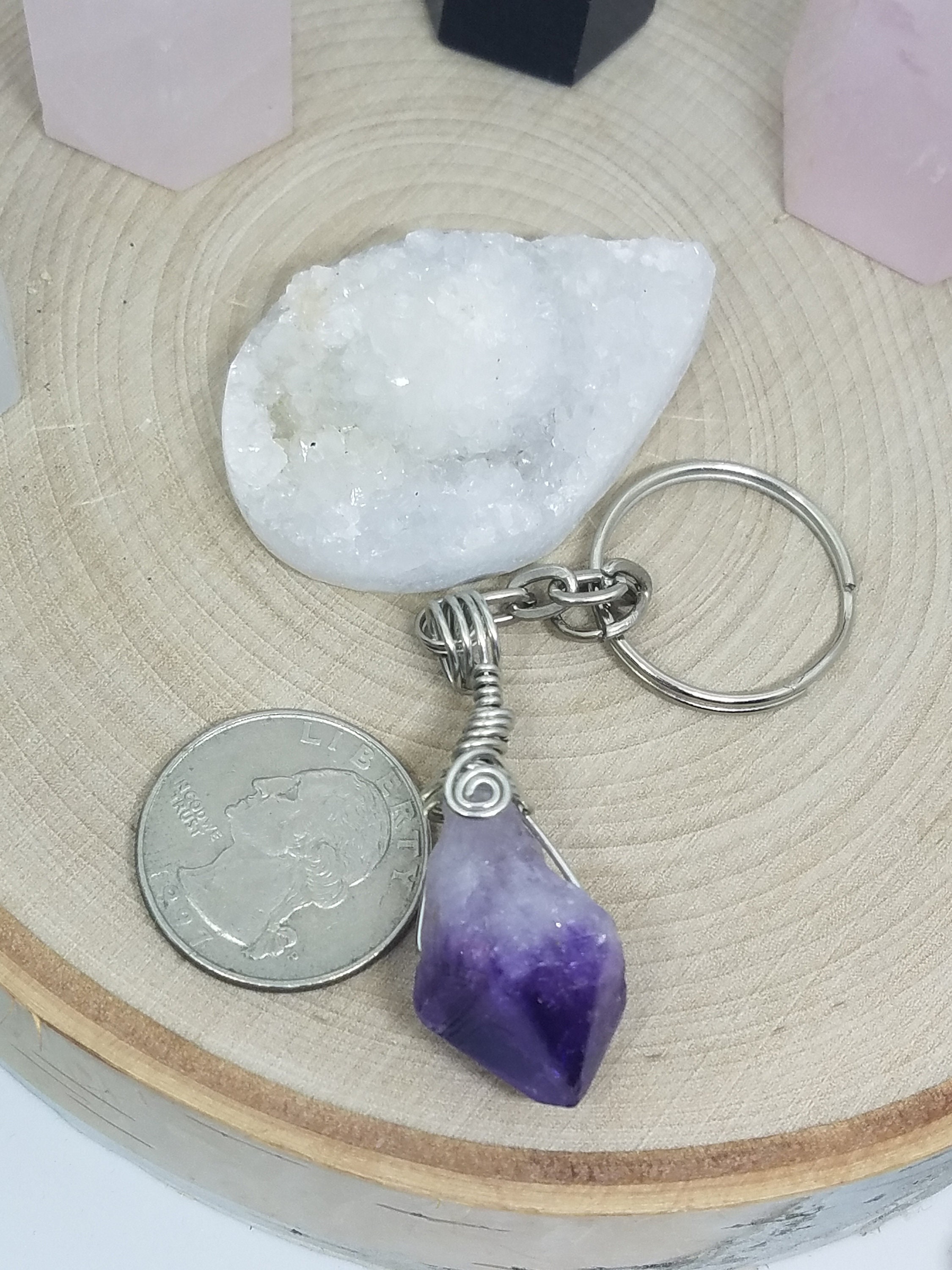 Amethyst Crystal Keychain, Amethyst Point Key Chain, Key Chains For Women, Amethyst Crystal Car