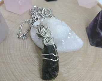 Genuine Moldavite Crystal Pendant Necklace - Raw Meteorite Space Glass Amulet for Protection