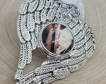 Castiel Photo Charm Key Chains, Supernatural Photo Keychain, Angel Wings Keychain, Castiel Angel Wings Key Ring, Castiel Bag Charm