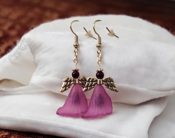 Gothic Angel Wing Earrings with Amethyst Crystals - Handmade Witchy Aesthetic Jewelry