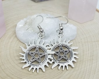 Supernatural Double Side Earring, Supernatural Goth Earrings, Dean Winchester Pagan Earrings, Supernatural Pentacle Earrings, Witch Earrings