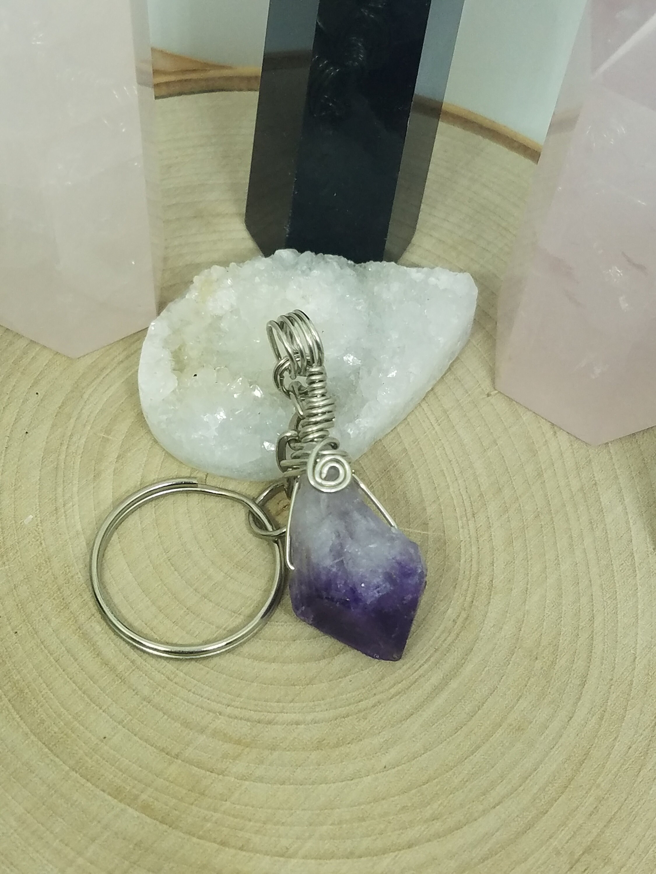 Amethyst Crystal Keychain, Amethyst Point Key Chain, Key Chains For