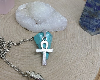 Turquoise Crystal Pendulum, Turquoise Pendulum, Dowsing Crystal Pendulum, Turquoise Pendulums, Pendulum Wiccan Altar, Turquoise Ankh Jewelry