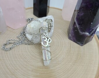 Aura Quartz Necklace, Aura Quartz OM Necklace, Aura Quartz Pendulum Necklace, Angel Aura Quartz, Spirit Quartz Wiccan Necklace