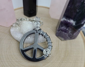 Hematite Peace Sign Necklace, Peace Sign Necklace,Hematite Necklace,Hematite Peace Sign,Hematite Crystal Necklace,Empath Protection Necklace