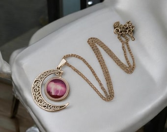 Crescent Moon Lightning Photo Pendant Necklace - Space Astronomy Gift