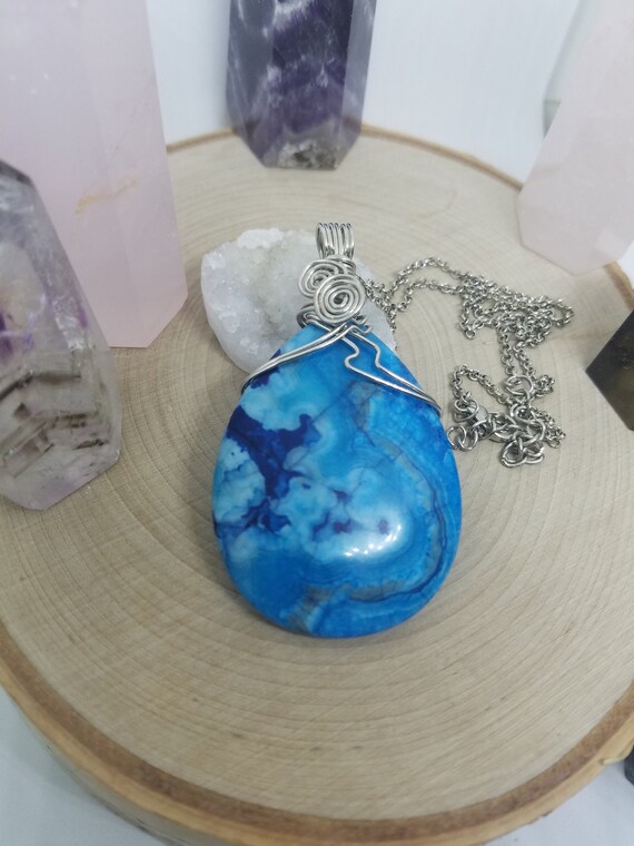 Blue Agate Necklace Pendant - Blue Agate Pendant Necklace