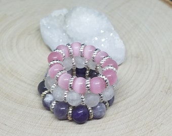 Healing Crystal Ring Set, Large Stone Ring Set, Quartz Ring Set, Amethyst Ring Set, Stacking Ring Set, Meditation Ring Set,Gemstone Ring Set