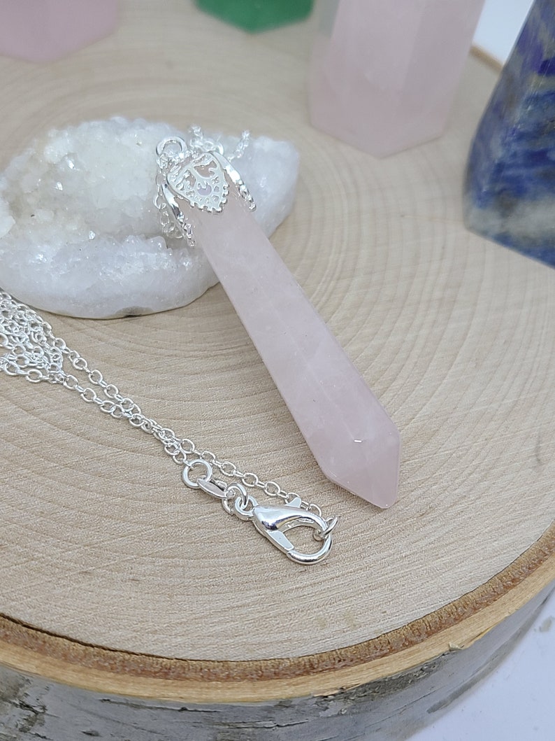 Sterling Silver Rose Quartz Necklace,Rose Quartz Crystal Point,Rose Quartz Pendulum Necklace Rose Quartz Pendulum Rose Quartz Necklace