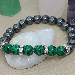 Malachite Crystal Bracelet, Malachite Chakra Bracelet, Hematite Malachite Bracelet, Malachite Beaded Bracelet, Malachite Gemstone Bracelet