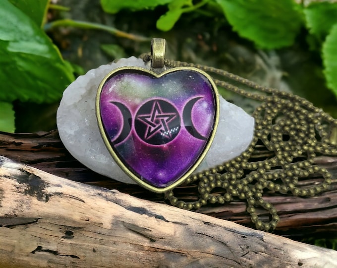 Featured listing image: Goddess Pentacle Heart Pendant Necklace: Bronze Wicca Jewelry