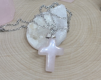 Rose Quartz Cross Necklace, Crystal Cross Necklace, Rose Quartz Crystal Necklace, Rose Quartz Necklace, Rose Quartz Cross Pendant