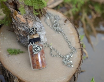 Carnelian Crystal Bottle Necklace, Carnelian Crystal Chips, Carnelian Jewelry, Raw Stone Necklace, Carnelian Stone, Buddha Zen Jewelry