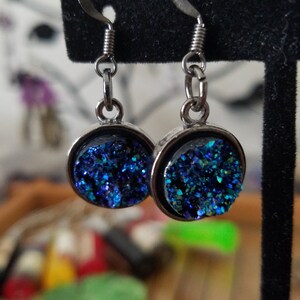 Druzy Blue Earrings, Blue Earrings Dangle, Druzy Crystal Earrings, Druzy Stone Earrings, Druzy Pagan Earrings