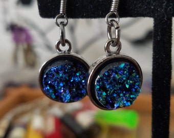 Druzy Blue Earrings, Blue Earrings Dangle, Druzy Crystal Earrings, Druzy Stone Earrings, Druzy Pagan Earrings