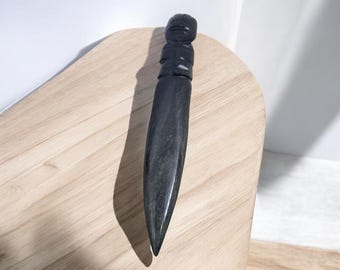 Obsidian Crystal Athame, Athame Crystal Dagger, Black Obsidian Dagger, Empath Protection Wiccan Decor, Crystal Athame Letter Opener