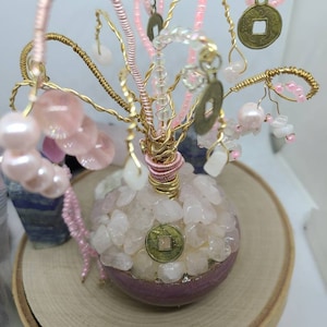 Rose Quartz Crystal Tree Sculpture: Wire Wrapped Gemstone Paperweight