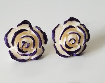 Purple Stud Earrings, Alice In Wonderland Earring Studs, Rose Studs, Queen Of Hearts Rose Earrings, Rose Stud Earrings