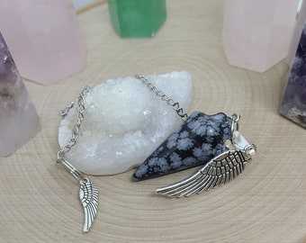 Supernatural Crystal Pendulum, Snowflake Obsidian Crystal Pendulum, Black Obsidian Dowsing Pendulum, Obsidian Healing Crystals, Angel Wings