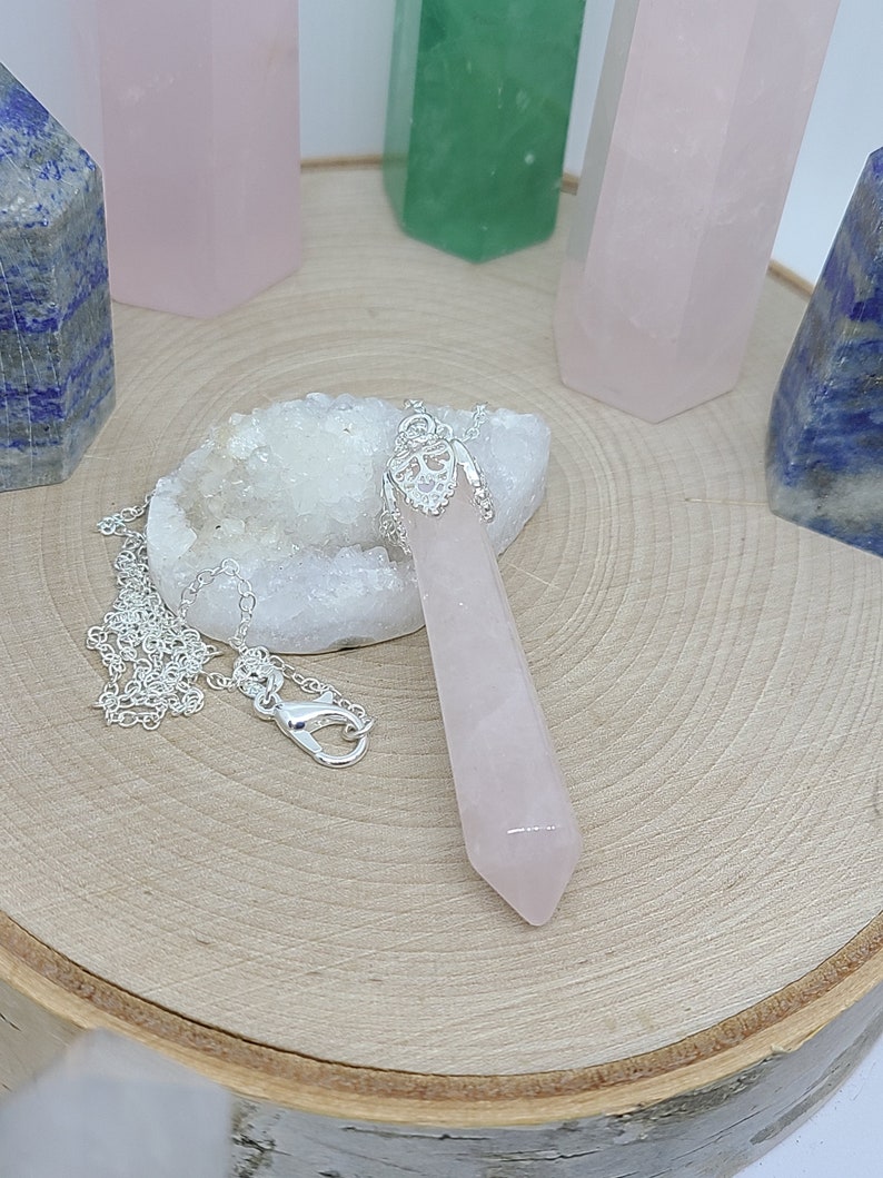 Sterling Silver Rose Quartz Necklace,Rose Quartz Crystal Point,Rose Quartz Pendulum Necklace Rose Quartz Pendulum Rose Quartz Necklace