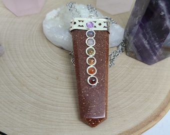 Goldstone Crystal Necklace,Goldstone Pendant,Goldstone Crystal Pendulums,Goldstone Chakra Necklace,Sacral Chakra Necklace,Goldstone Pendulum