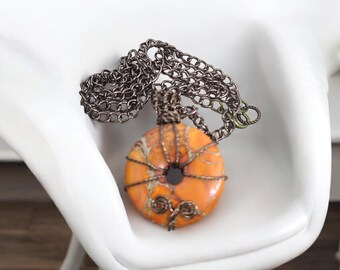 Ocean Jasper Necklace, Jasper Crystal Necklace, Jasper Chakra Necklace,Empath Protection Amulet, Jasper Ocean Jewelry,Orange Jasper Necklace