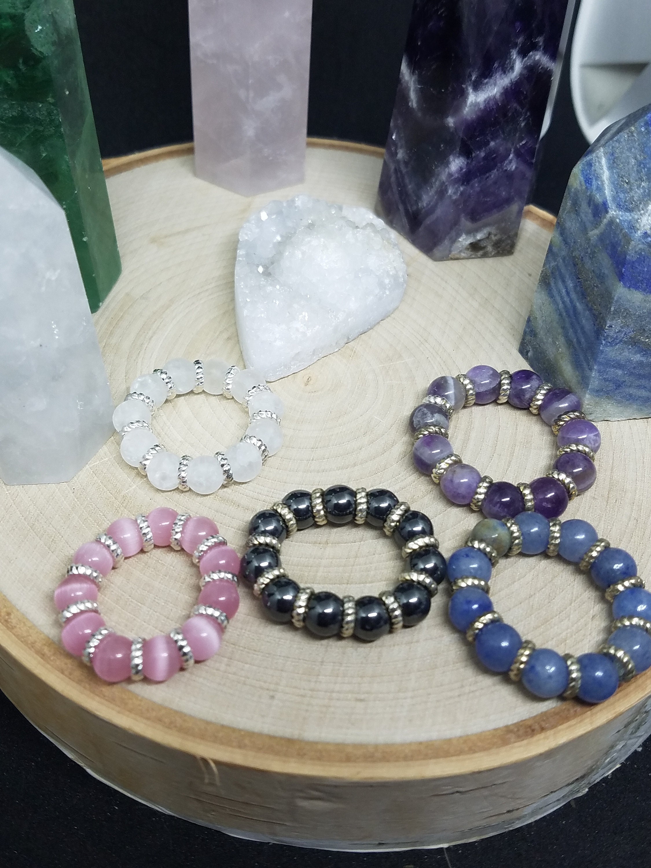 Cats Eye Stacking Rings Cats Eye Pink Stone Ring Heart Etsy