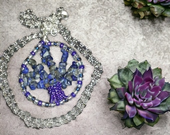 Lapis Lazuli Tree Of Life Pendant Necklace,Lapis Lazuli Healing Crystals,Throat Chakra Protection Necklace,Empath Protection Beaded Necklace