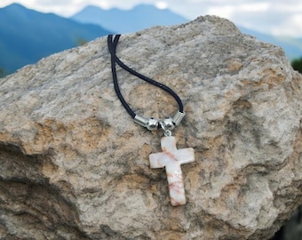 Agate Crystal Cross Necklace, Crystal Cross Agate Necklace, Agate Pendant Stone Cross, Stone Cross Agate Necklace, Mens Cross Necklace
