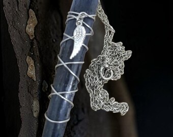 Blue Kyanite Necklace, Angel Wing Wire Wrapped Crystal Pendant