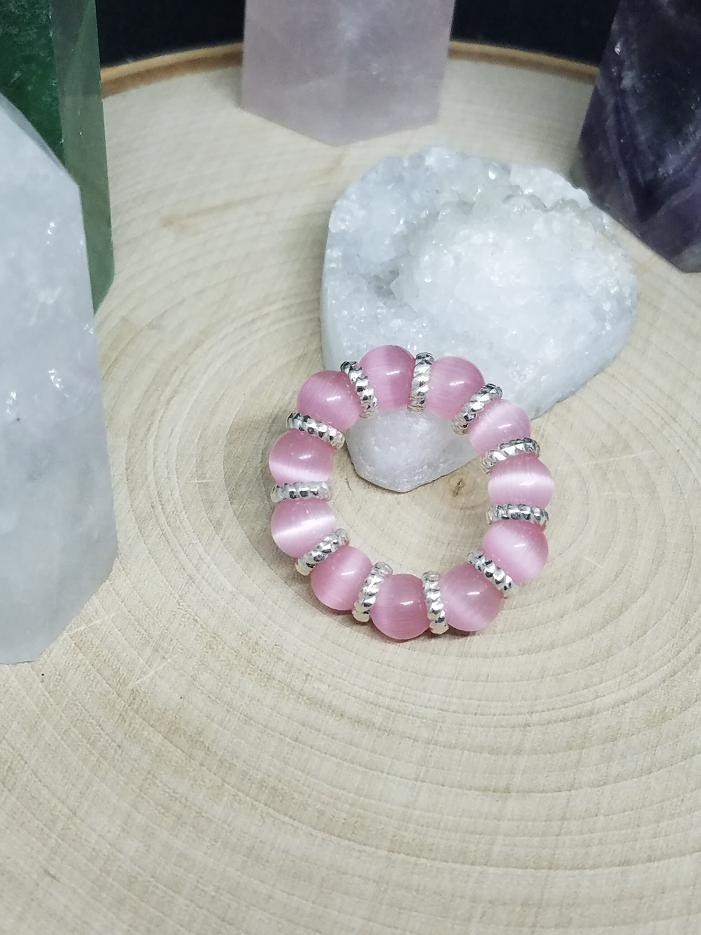 Cats Eye Stacking Rings Cats Eye Pink Stone Ring Heart Etsy