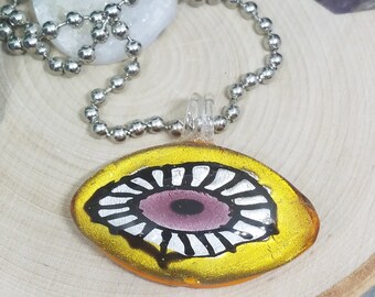 Yellow Blown Glass Evil Eye Pendant Necklace, Evil Eye Beaded Choker Jewelry, Boho Costume Fashion Jewelry, Egyptian Glass Necklace Jewelry