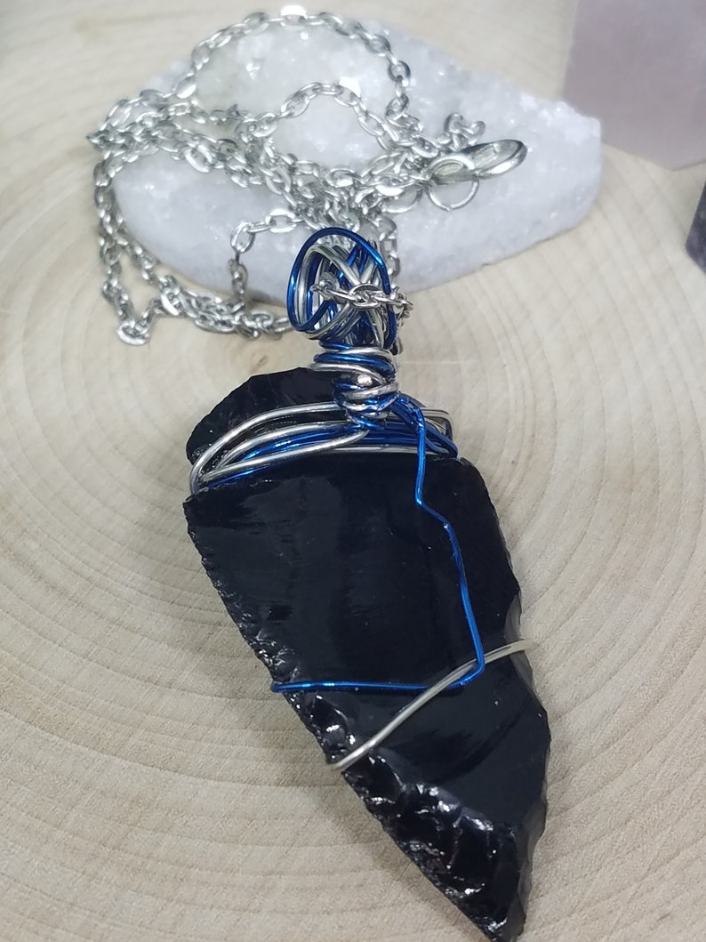 Black Obsidian Arrowhead Necklace, Wire Wrapped Raw Crystal Necklace, Dark Crystal Arrowhead Pendant, Black Obsidian Crystal Necklaces image 4