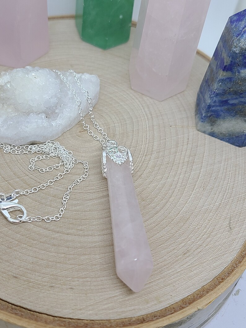 Sterling Silver Rose Quartz Necklace,Rose Quartz Crystal Point,Rose Quartz Pendulum Necklace Rose Quartz Pendulum Rose Quartz Necklace
