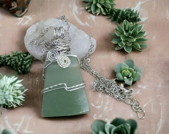 Wire Wrapped Aventurine Crystal Necklace - 20 Inch Silver Chain