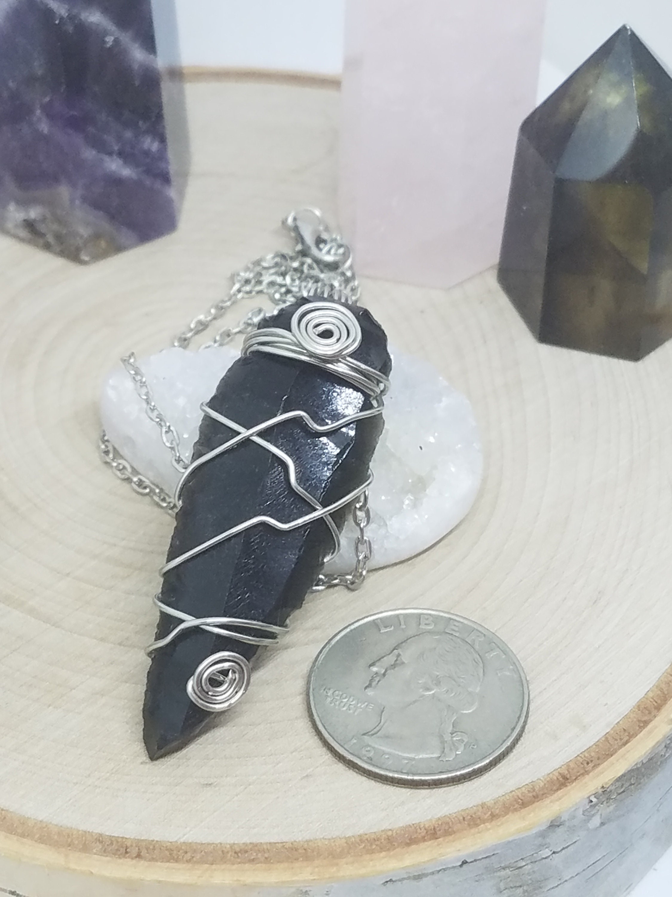 Black Obsidian Arrowhead Necklace Handcrafted Wire Wrapped 