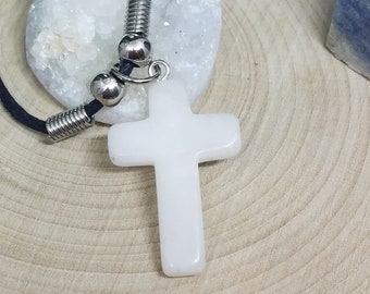 Crystal Cross Pendant Necklace, Crystal Cross Necklace, Quartz Crystal Necklace, Quartz Pendant Necklace, Mens Cross Necklace, Quartz Cross