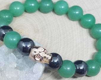 Green Aventurine Crystal Bracelet, Skull Aventurine Bracelet, Hematite Healing Bracelet, Aventurine Crystal Hematite Bracelet,Skull Bracelet