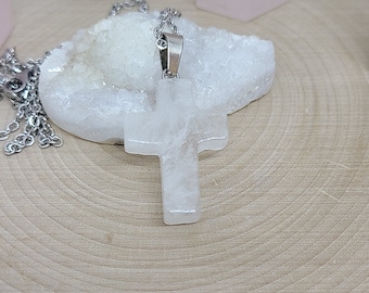 Quartz Cross Necklace, Crystal Cross Necklace, Quartz Cross Pendant, Quartz Pendant Necklace, Quartz Crystal Jewelry, Quartz Necklace