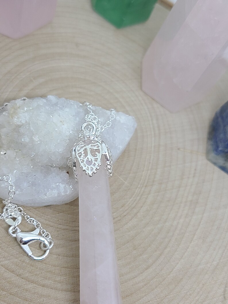 Sterling Silver Rose Quartz Necklace,Rose Quartz Crystal Point,Rose Quartz Pendulum Necklace Rose Quartz Pendulum Rose Quartz Necklace