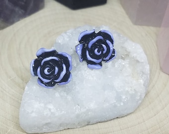 Rose Stud Earrings, Rose Earrings, Alice In Wonderland Earrings, Goth Earrings, Earring Studs, Alice In Wonderland Floral Earrings