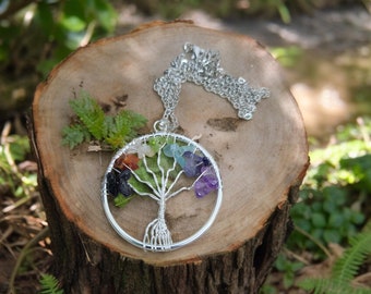Tree Of Life Chakra Necklace, Tree Of Life Crystal Necklace, Tree Of Life Chakra Pendant, Witch Necklace, Tree Of Life Occult Jewelry