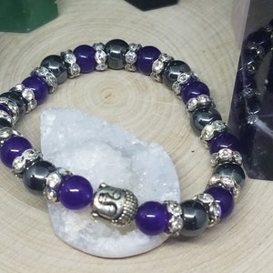 Amethyst Hematite Buddha Bracelet: Third Eye Chakra, Empath Protection