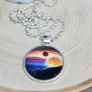 Galaxy Glass Cabochon Pendant Necklace: Celestial Sci-Fi Jewelry