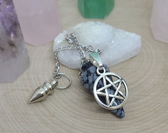 Obsidian Crystal Pendulum, Snowflake Obsidian Dowsing Pendulum, Black Obsidian Pendulum Crystal,Obsidian Crystal Point,Supernatural Pendulum