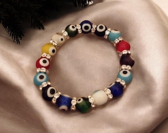 Evil Eye Bracelet, Evil Eye Stretch Bracelet, Evil Eye Charm Bracelet, Evil Eye Crystal Bracelet, Evil Eye Anklet, Evil Eye Boho Bracelet