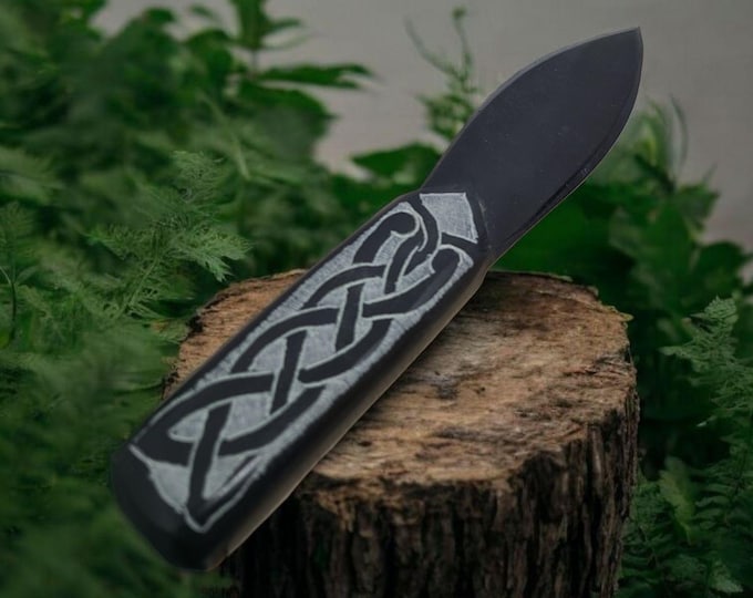 Featured listing image: Soapstone Crystal Dagger: Celtic Carved Athame, Ritual Letter Opener
