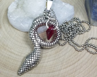 Snake Crystal Necklace, Snake Necklace, Snake Pendant Necklace, Red Crystal Necklace, Snake Charm Necklace, Snake Wiccan Necklace